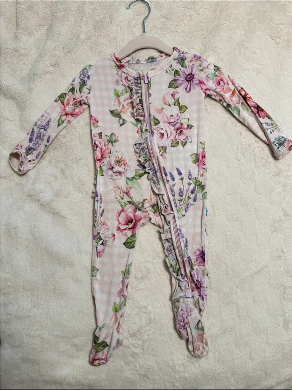 Posh Peanut Pink Floral Zip Footed Baby One-Piece